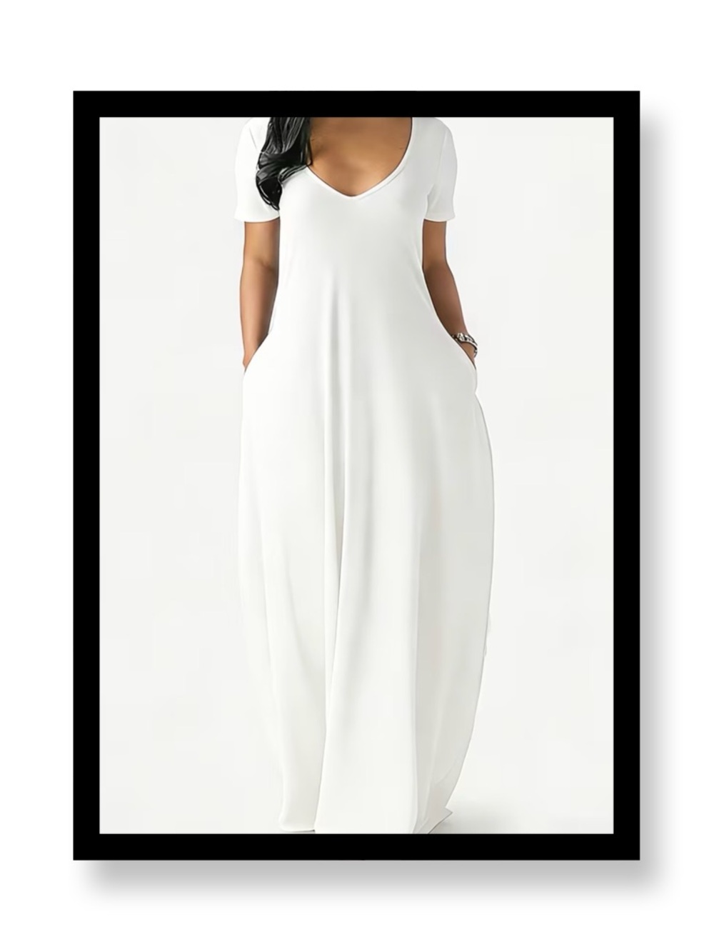 🆕 Women’s Plus Size V-Neck Short Sleeve Maxi Dress with Pockets